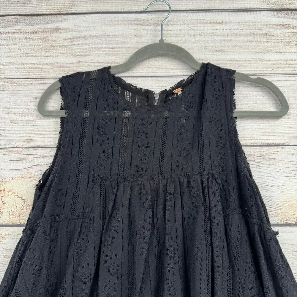 Free People Lace Mini Dress Womens Small Black‎ Sleeveless Back Zip